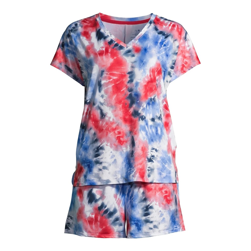 Secret Treasures Pajama Short Set Red Blue Tie Dye V-Neck Sleepwear Lounge S 4-6